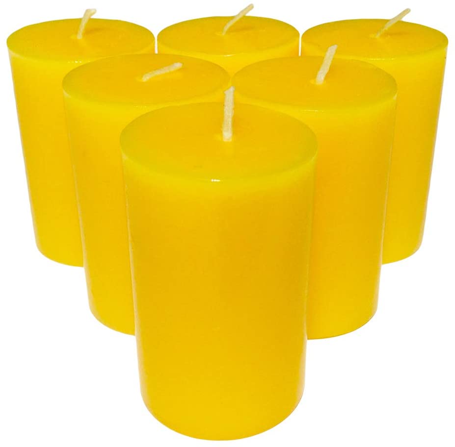Yellow Pillar Candle size 7 x 4.3cm - Pack of 6