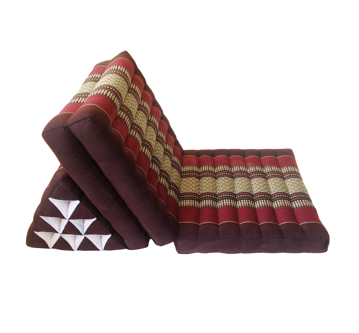 Thai Kapok 3 Fold Mattress with Triangle Cushion ~ Burgundy, Brown