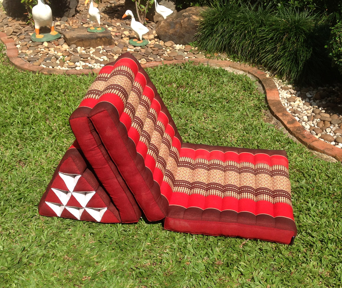 Thai Kapok 3 Fold Mattress with Triangle Cushion (Red, Maroon)