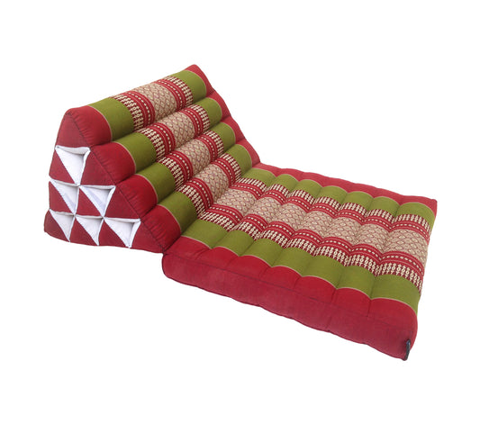 Thai Kapok 1 Fold Meditation Seat with Triangle Cushion ~ Green Burgundy