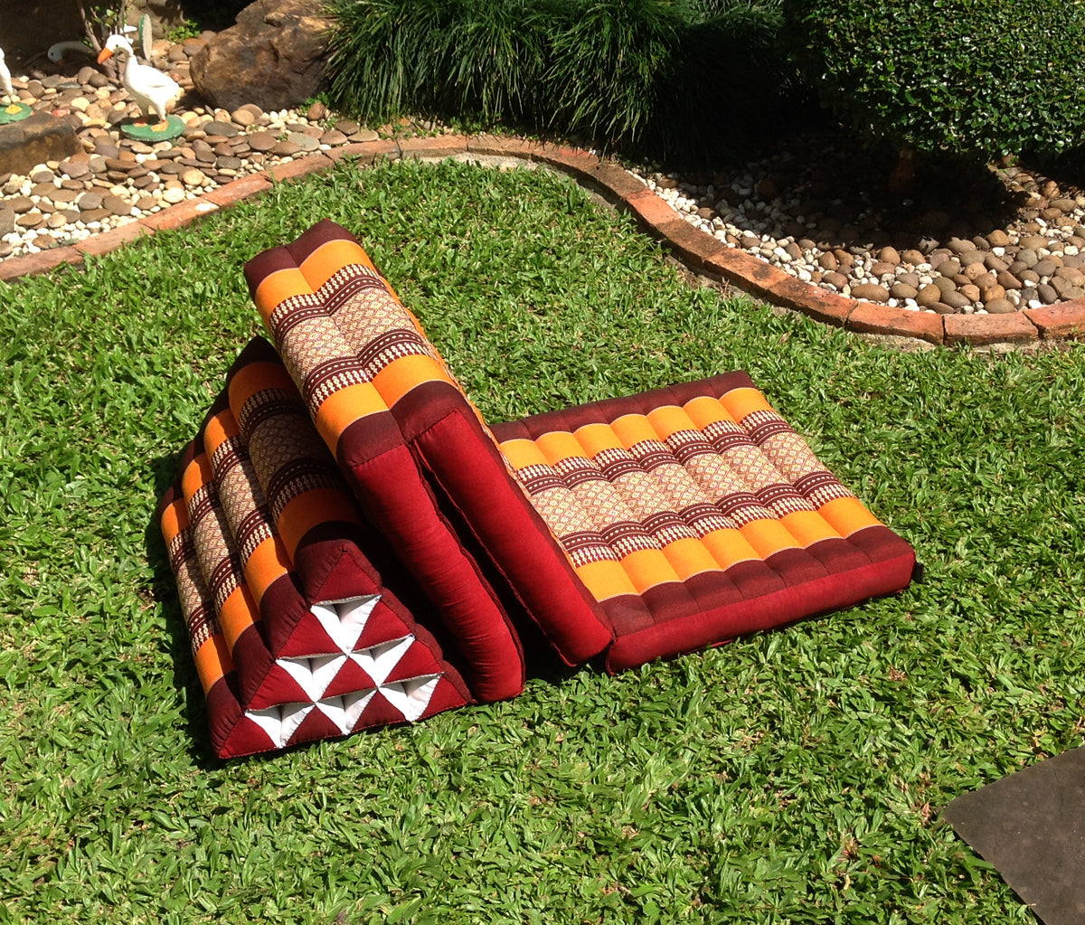 Thai Kapok 3 Fold Mattress with Triangle Cushion ~ Orange Maroon