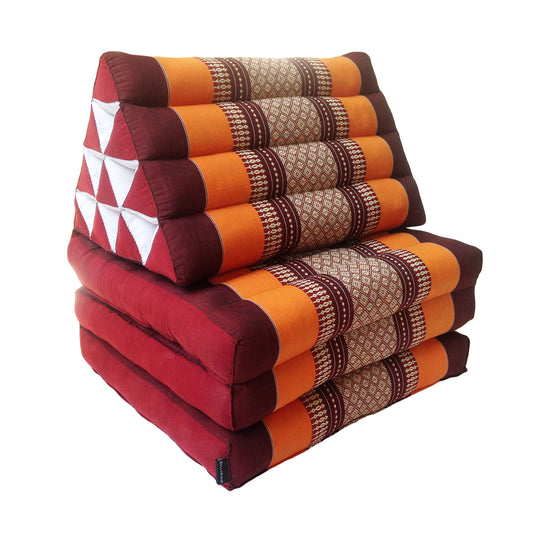 Thai Kapok 3 Fold Mattress with Triangle Cushion ~ Orange Maroon