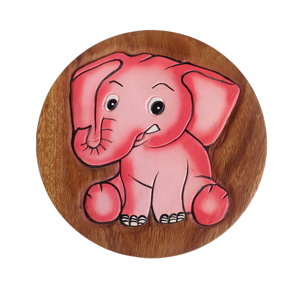 Kids Wooden Step Stool - Pink Elephant