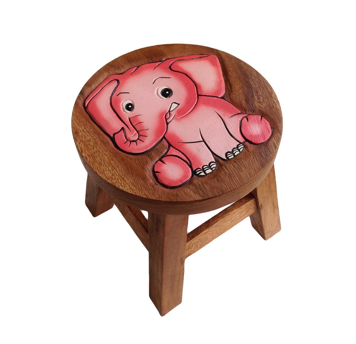 Kids Wooden Step Stool - Pink Elephant
