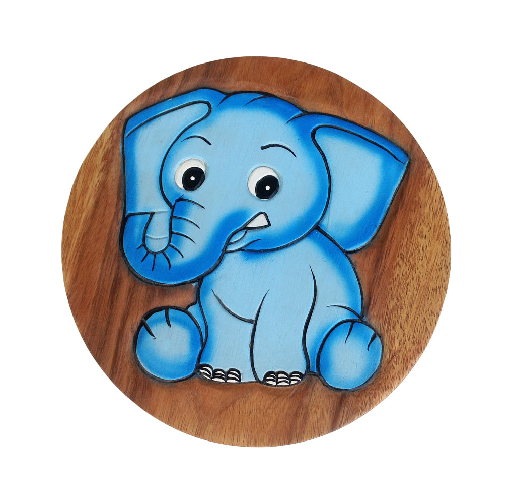 Kids Wooden Step Stool - Blue Elephant