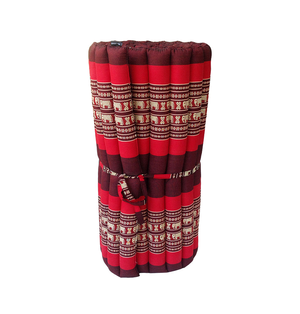 Thai Kapok Roll Up Mattress Size 200 x 75cm  (Red with Elephants)
