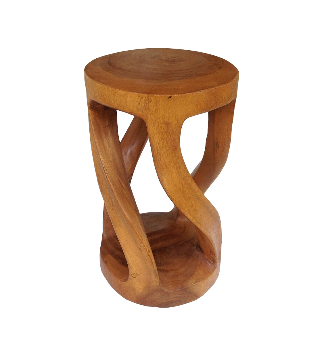 Wood Side Table - Round Top Stool - Vine Twist 20 inch - Tan Brown