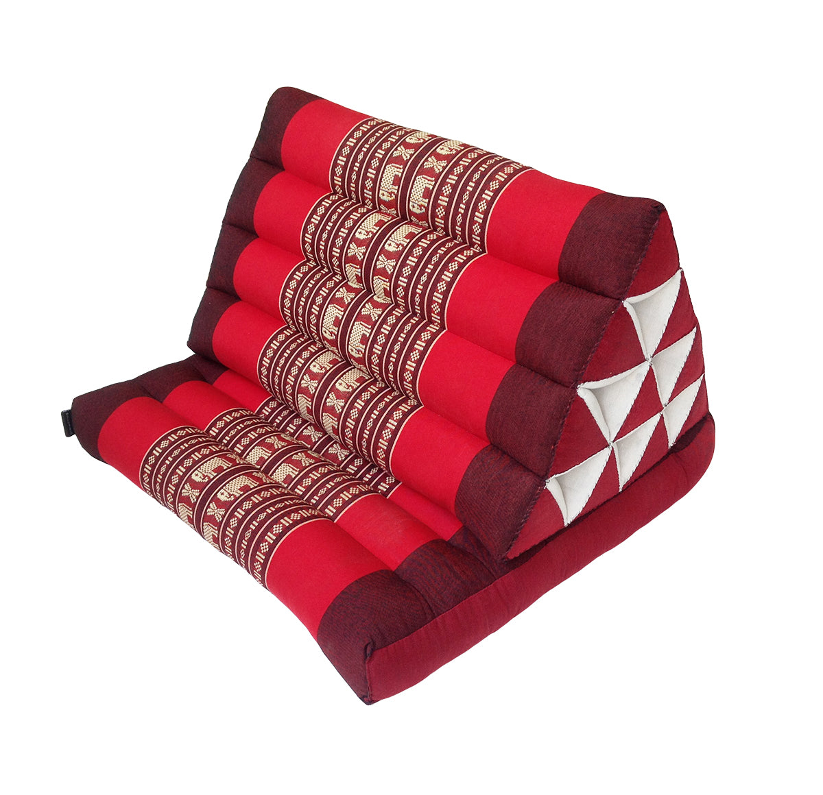 Thai Kapok 1 Fold Meditation Seat with Triangle Cushion ~ Red with Elephants