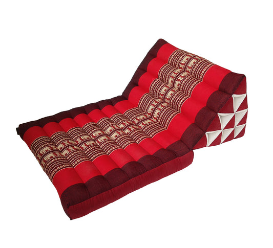 Thai Kapok 1 Fold Meditation Seat with Triangle Cushion ~ Red with Elephants