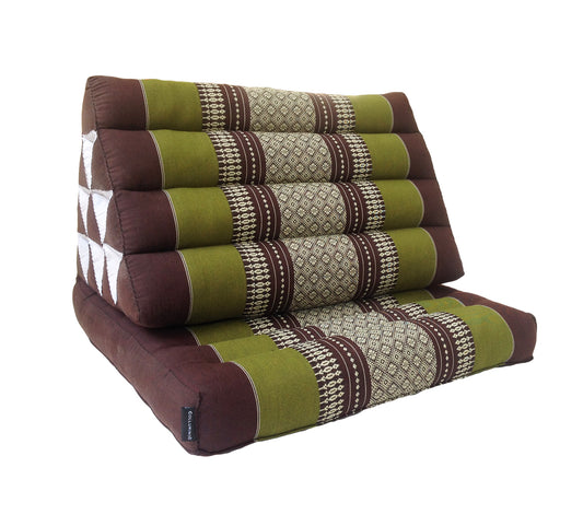 Thai Kapok 1 Fold Meditation Seat with Triangle Cushion ~ Green Brown