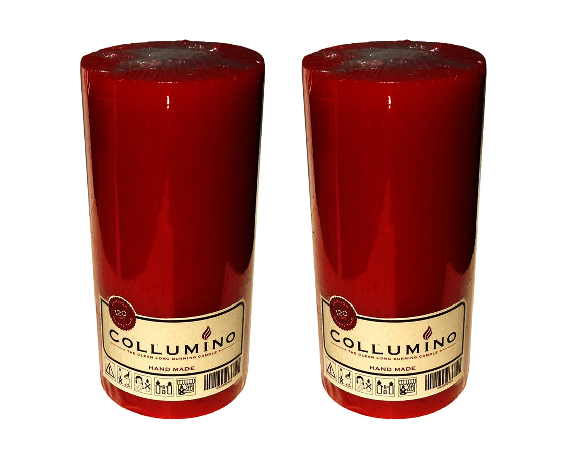 Wine Red Pillar Candle size 15 x 7cm - Pack of 2