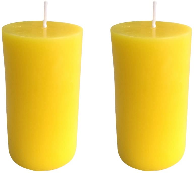 Yellow Pillar Candle size 10 x 5.5cm - Pack of 2