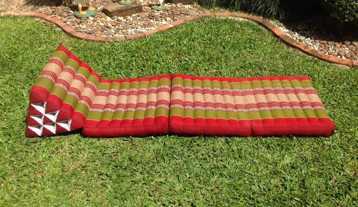 Thai Kapok 3 Fold Mattress with Triangle Cushion  (Green Burgundy)