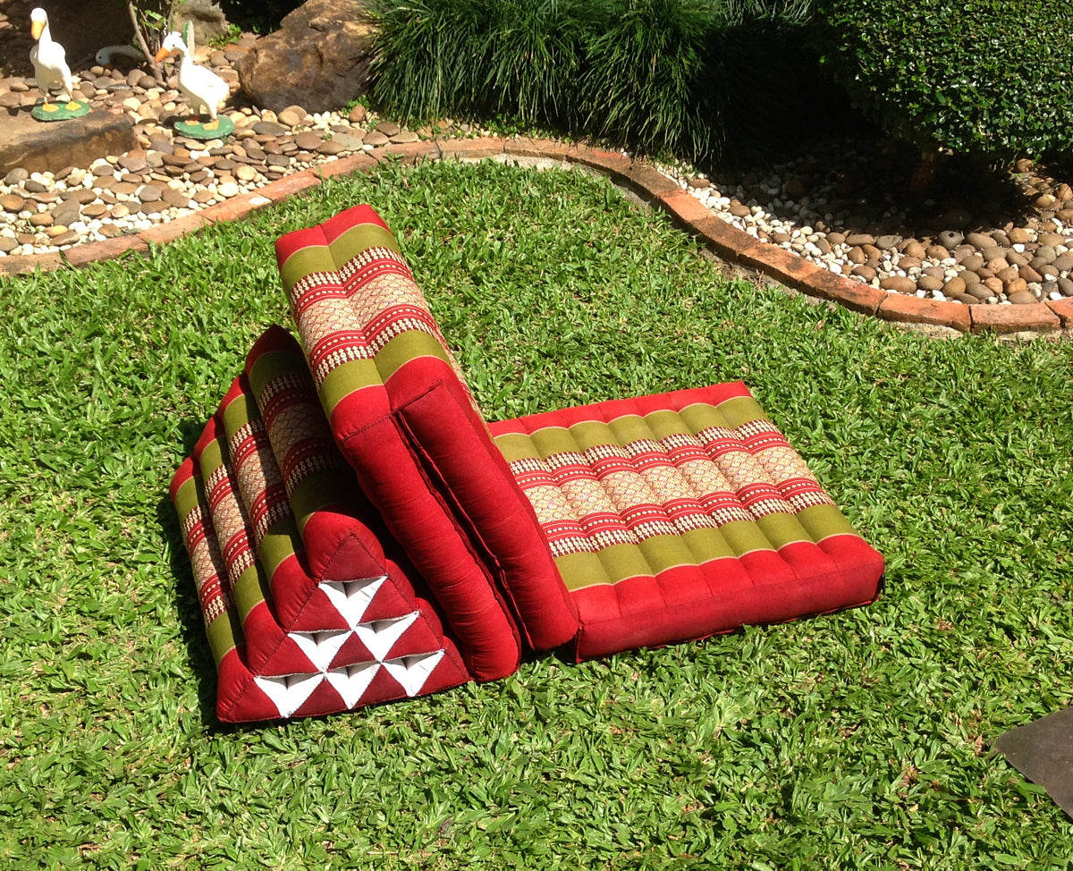 Thai Kapok 3 Fold Mattress with Triangle Cushion  (Green Burgundy)