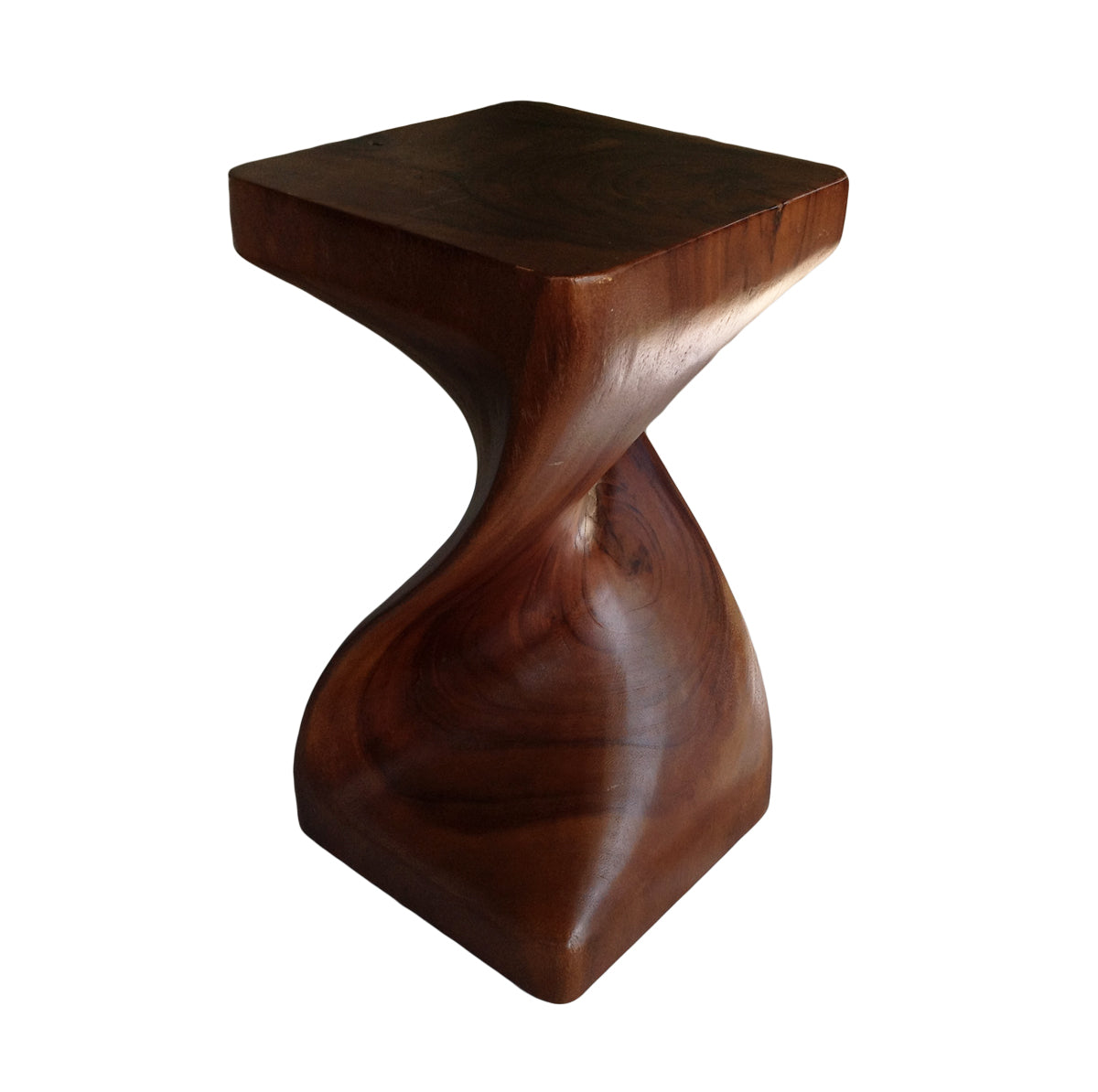 Wood Side Table - Square Top Stool - Single Twist 20 inch - Caramel Brown