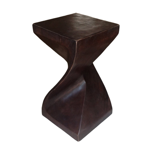Wood Side Table - Square Top Stool - Single Twist 20 inch - Dark Brown