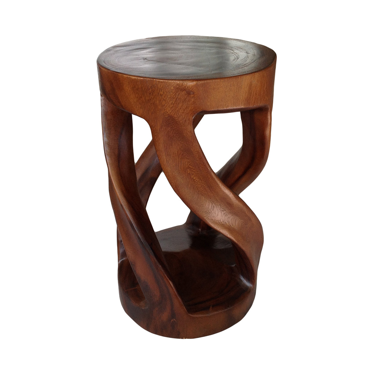 Wood Side Table - Round Top Stool - Vine Twist 20 inch - Caramel Brown