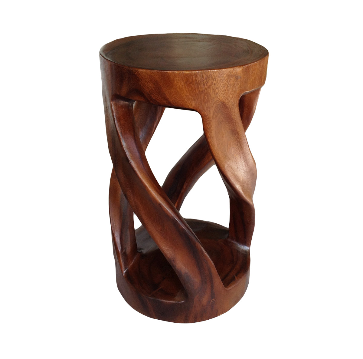 Wood Side Table - Round Top Stool - Vine Twist 20 inch - Caramel Brown