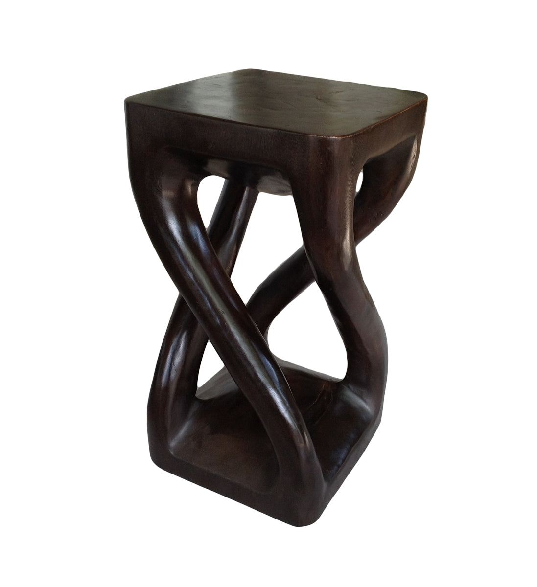 Wood Side Table - Square Top Stool - Vine Twist 20 inch - Dark Brown