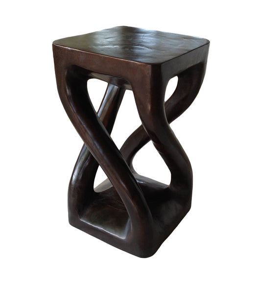 Wood Side Table - Square Top Stool - Vine Twist 20 inch - Dark Brown