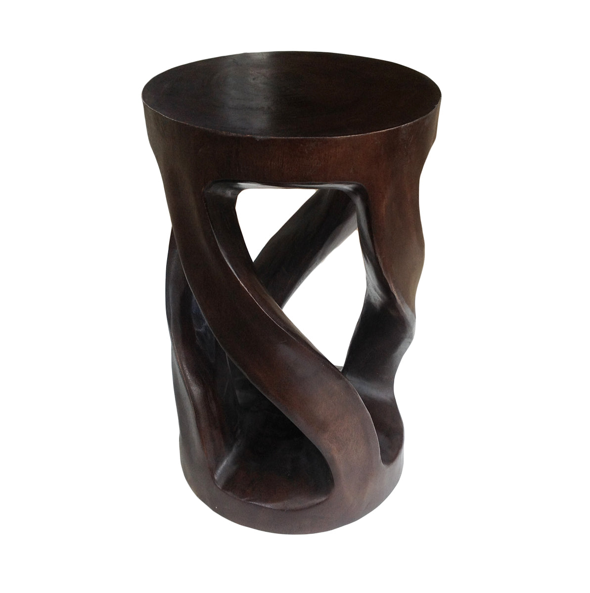 Wood Side Table - Round Top Stool - Vine Twist 20 inch - Dark Brown