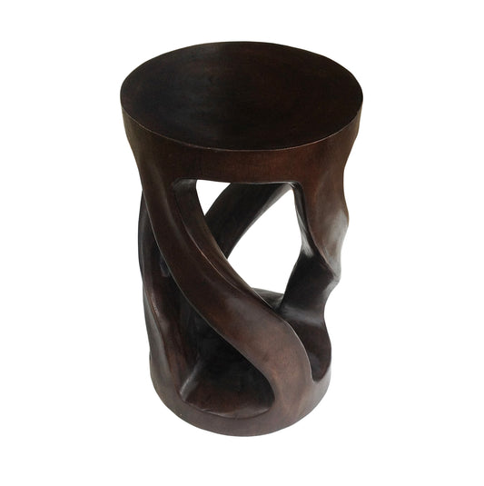 Wood Side Table - Round Top Stool - Vine Twist 20 inch - Dark Brown
