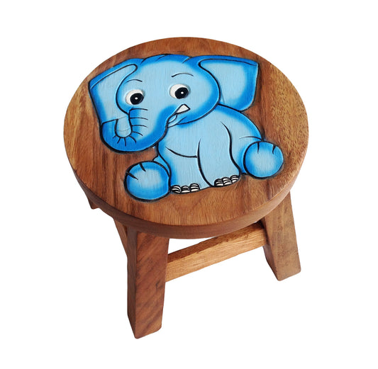 Kids Wooden Step Stool - Blue Elephant
